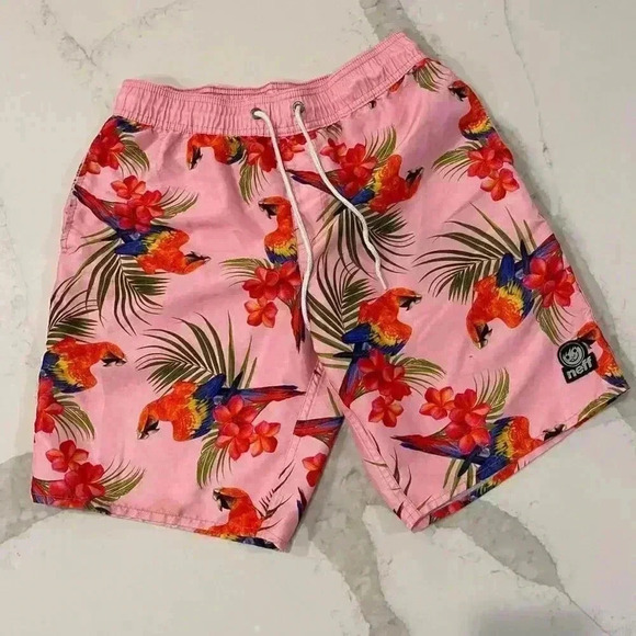 Neff Other - Neff Pink Parrot Paradise Print Hot Tub Shorts Board Short Swim Trunks Men Small